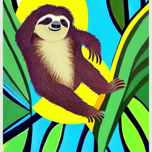 Image similar to a cute sloth, tropical, warm colors, very beautiful bauhaus style painting, award winning