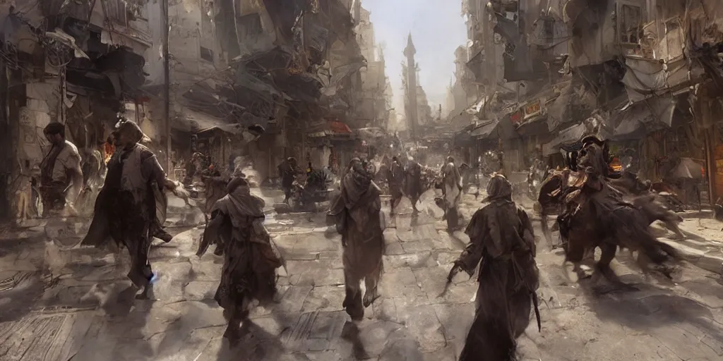 Image similar to highly realistic concept art, anders zorn, craig mullins, rutkowski, dramatic light, in the streets of the bustling city of ancient cairo
