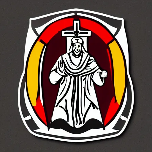 Image similar to svg vector sticker of absolutely CATHOLIC divine-deity-angel-eagle heraldry, royalty, family-crest, rocking out, wearing headphones, huge speakers, dancing, rave, cathedral, pope, DJ, spinning records, digital art, amazing composition, rule-of-thirds, award-winning, trending on artstation, featured on deviantart