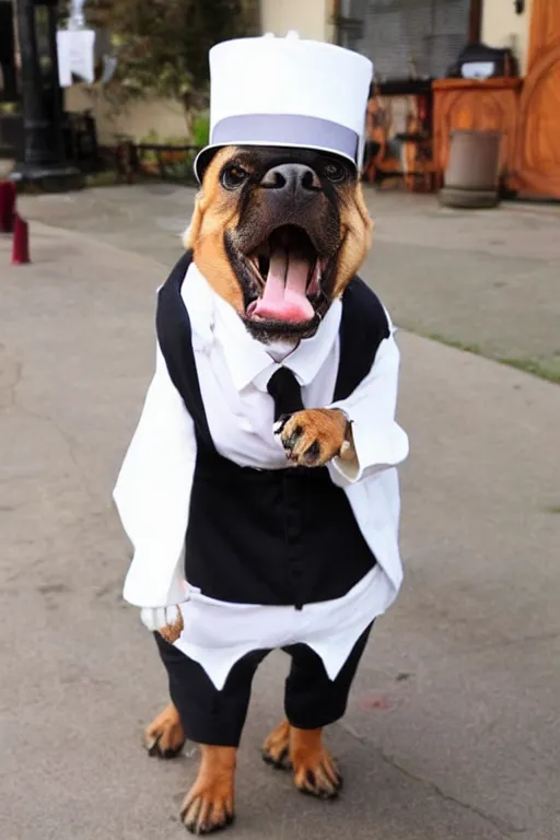 Image similar to a dog dressed as a waiter