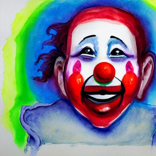 Image similar to sad clown finally getting the therapy they need, watercolor painting