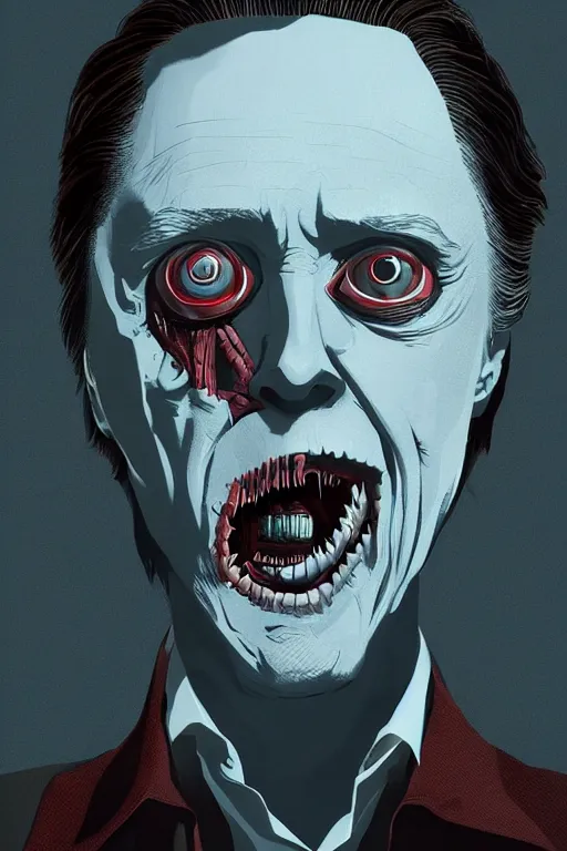 Prompt: christopher walken in sleepy hollow, full body, big two toned eyes, teeth gritted, horror, intricate details, cinematic, epic, realistic, anatomy, tomer hanuka, uplight, artstation, photorealistic, scary