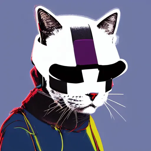 Image similar to illustration of cyberpunk cat in vr helmet, by andy warhol and by zac retz