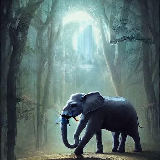 Image similar to Mystical elephant reading tarot cards, detailed, digital art, intricate, concept art, Greg Rutkowski, epic, fantasy