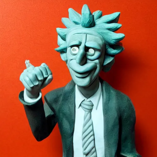 Image similar to a clay sculpture of the character rick sanchez