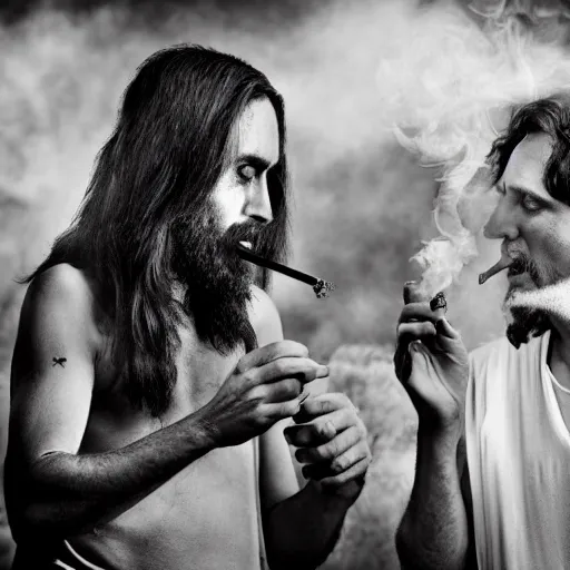 jesus and satan smoking a bong together award winning Stable