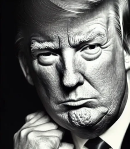 Image similar to a high quality, high detail, photorealistic portrait of donal trump by james nachtwey and lucian freud,