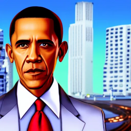 Prompt: screenshot of obama in vice city
