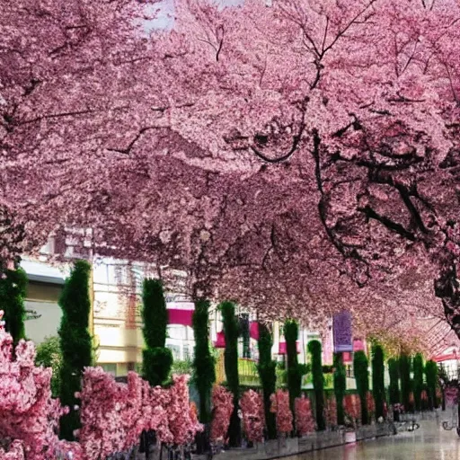 Image similar to a city inspired by china made of cherry blossoms and vines