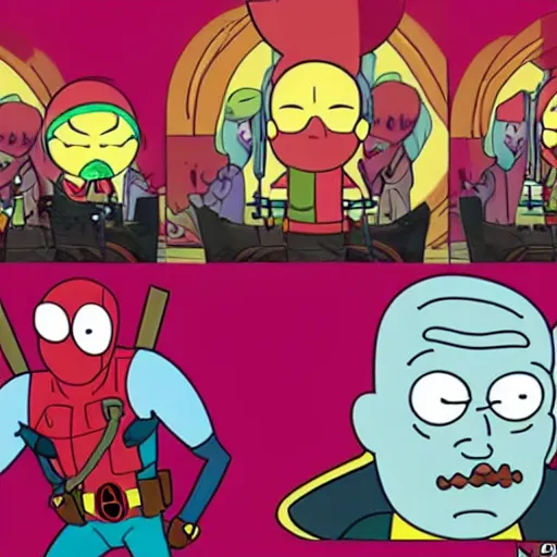 Image similar to deadpool in rick and morty 4 k detailed