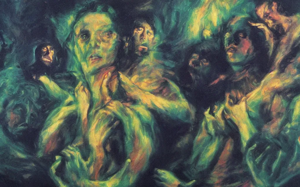 Prompt: movie still from the the hands of orlac, award winning oil painting, chromatic iridescence