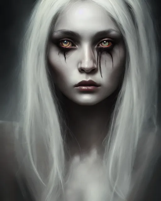 Prompt: dreamy portrait of a female personification of death, ultra realistic, highly detailed, hd, sharp focus, cinematic lighting, mood lighting, realistic, photorealistic, vivid colors, painting, photograph, digital art, non blurry, sharp, artstation, concept art, smooth, illustration
