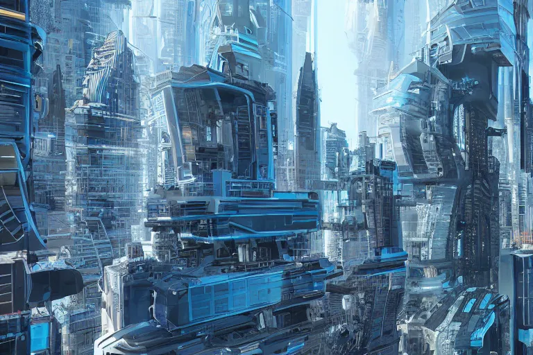 Image similar to A futuristic cyber-city as viewed from street level.