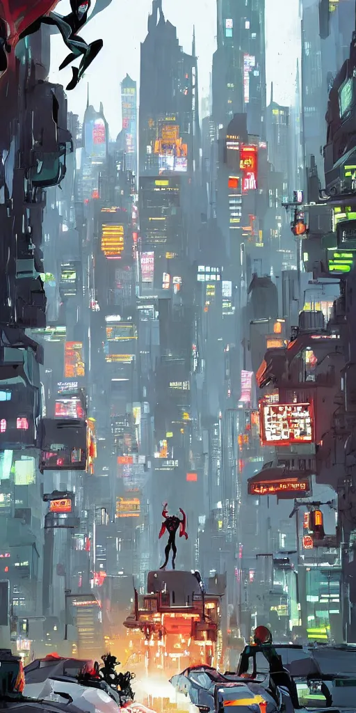 Image similar to the entrance of a stronghold located in the middle of new york city, by ashley wood and alberto mielgo, spiderman : into the spider - verse ( 2 0 1 8 ), masterpiece, award - winning, sharp focus, intricate concept art, ambient lighting, 8 k, artstation, pixiv