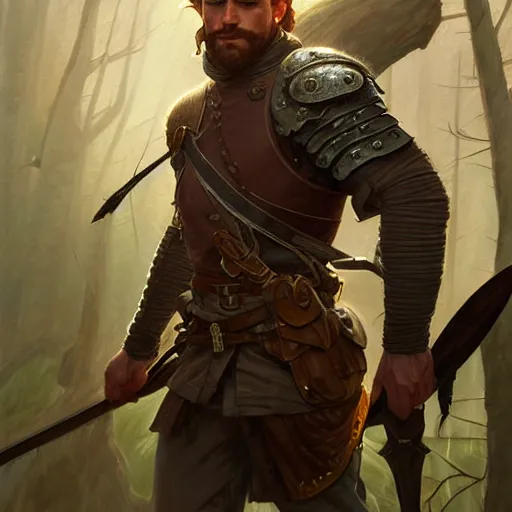 Prompt: portrait of a young rugged ranger, muscular, upper body, longsword, D&D, fantasy, intricate, cinematic lighting, highly detailed, digital painting, artstation, concept art, smooth, sharp focus, illustration, art by Artgerm and Greg Rutkowski and Alphonse Mucha