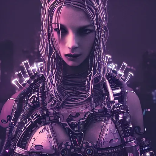 Image similar to Cyberpunk medusa, dark atmosphere, cinematic shot, intricate, ornate, photorealistic, ultra detailed, realistic, 35mm, photography, neon, octane, high definition, depth of field, bokeh, 8k, artstation