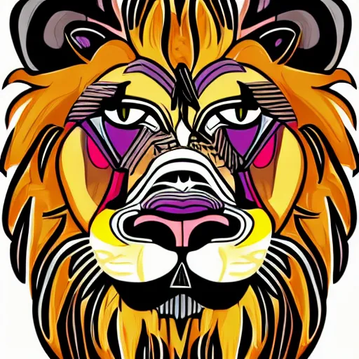 Prompt: a happy lion, whole body, Cartoonist, Anthropomorphic, portrait, highly detailed, colorful, illustration, smooth and clean vector curves, no jagged lines, vector art, smooth