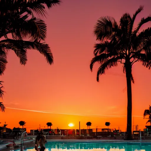 Prompt: synthwave, public pool at sunset