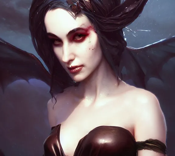 Image similar to morrigan aenslandcasting magic, a charming succubus, strapless dress, fantasy, d & d, by greg rutkowski and raymond swanland, sharp focus, trending on artstation, 8 k realistic digital art, cryengine, symmetric, sharp focus, concept art, frostbite 3 engine