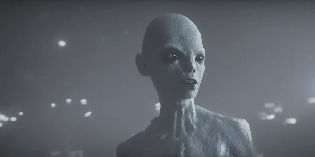 Image similar to cinematic film still of a punk alien starring in a dave meyers directed music video, cgi, vfx, ( ( ( ( chiaroscuro ) ) ) ) lighting, shallow depth of field, 8 0 mm, f 1. 8