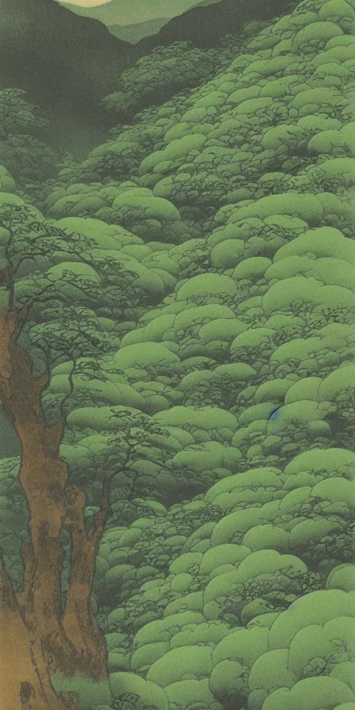 Image similar to lush green valley by ohara koson, 1 9 1 0