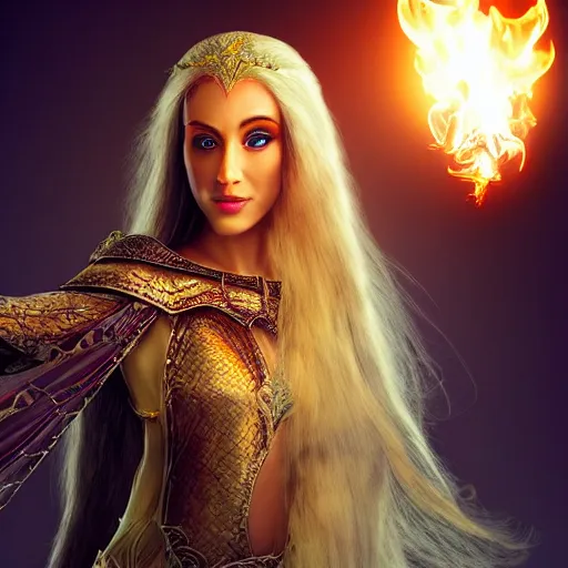 Prompt: a beautiful elven princess casting a fireball