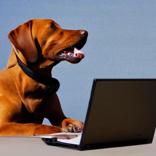 Prompt: a dog using a computer