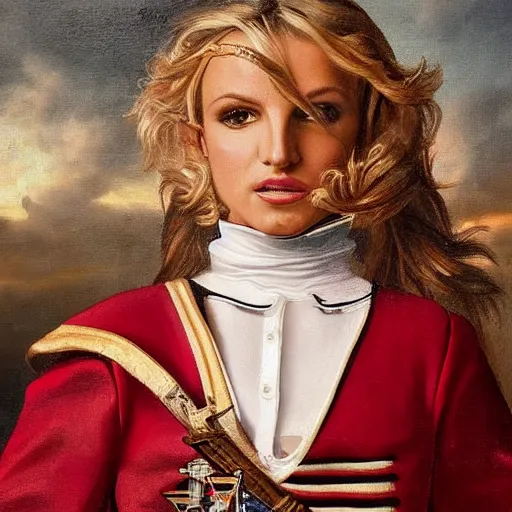 Image similar to portrait of britney spears wearing a swiss guard uniform, oil on canvas, 8 k, very detailed, very intricate,