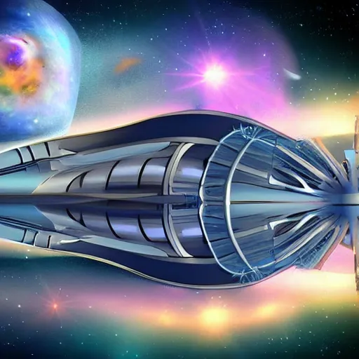 Image similar to space ship in a dreamy style, digital art