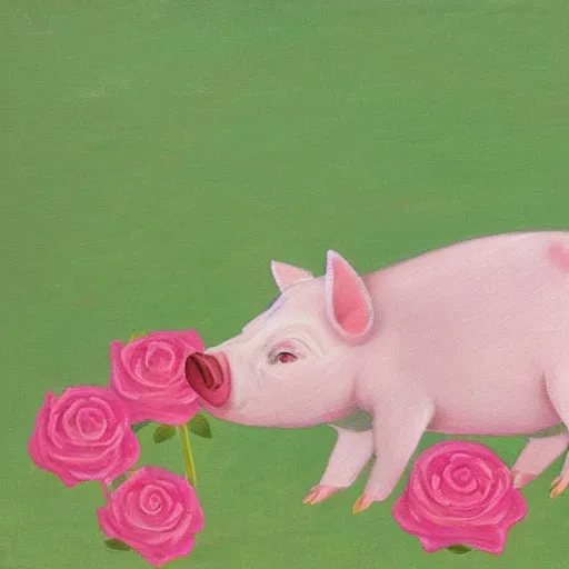 Prompt: a piglet with roses