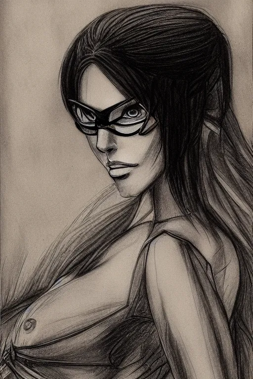 Prompt: Portrait sketch of fully clothed Bayonetta by Da Vinci