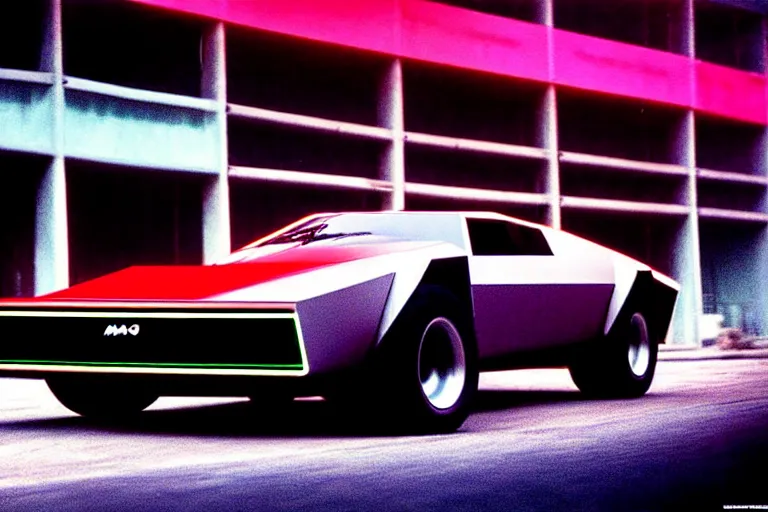 Prompt: designed by giorgetto giugiaro stylized poster of mad max's pursuit special v 8 interceptor concept, thick neon lights, ektachrome photograph, volumetric lighting, f 8 aperture, cinematic eastman 5 3 8 4 film