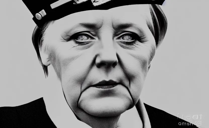 Prompt: portrait of angela merkel dressed as a military officer, minimalist triangle digital art, natural light, sharp, detailed face, magazine