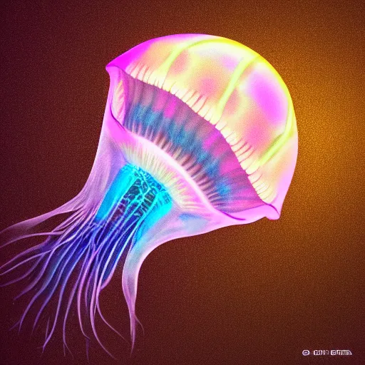 Image similar to a jellyfish, trending on cgsociety, abstract illusionism, global illumination, iridescent, holographic