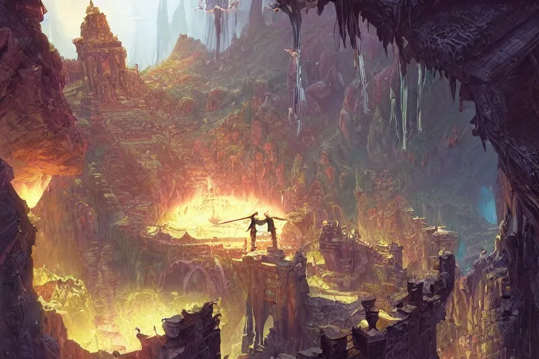 Image similar to point perspective dungeon dangerous fantasy dungeon the humble worshippers of the god of ices must bloom a farm for days and days. They have special swords they use in their ceremonies.,by artgerm and Craig Mullins, James Jean, Andrey Ryabovichev, Mark Simonetti and Peter Morbacher 16k