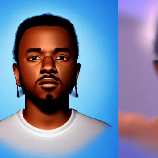 Image similar to 3 d model of kendrick lamar, disney pixar styled model, rendered in cgi, volumetric lighting, shading