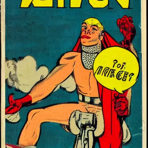Image similar to Ostrich-man, golden age comic book cover illustration