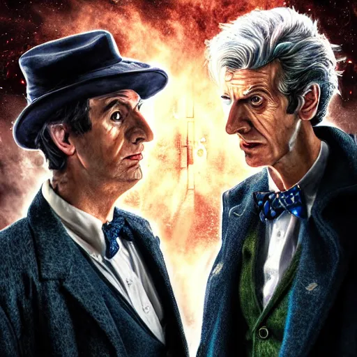 Image similar to doctor who fighting with godfather, highly detailed, digital art, cinematic lighting, illustration, 4 k