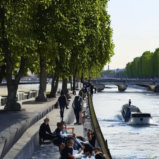 Prompt: the bank of the seine in paris in the year 2 0 2 0