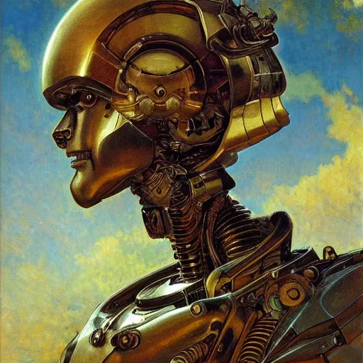 Prompt: highly detailed portrait of an humanoid robotic alien mecha, painting by gaston bussiere, craig mullins, j. c. leyendecker, lights, art by ernst haeckel, john william godward, hammershøi,