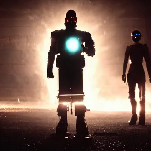 Prompt: movie still of a cool cyborg, cinematic composition, cinematic light, by edgar wright