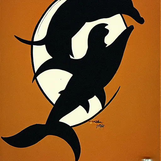 Image similar to the grim reaper riding a dolphin that is jumping over a rainbow, by tex avery,