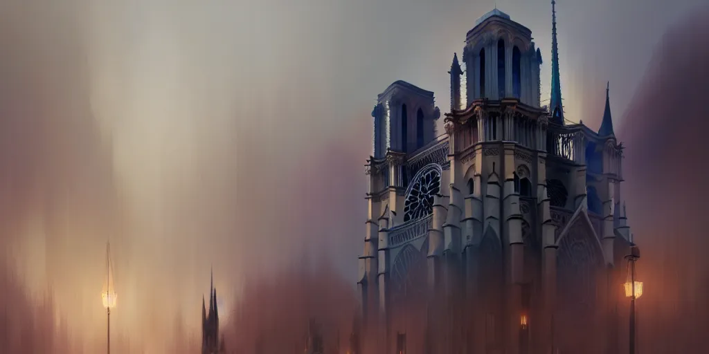 Image similar to notre dame, minimalistic design, pale colors, extremely detailed digital painting, in the style of fenghua zhong and ruan jia and jeremy lipking and peter mohrbacher, mystical colors, rim light, beautiful lighting, 8 k, stunning scene, raytracing, octane, trending on artstation