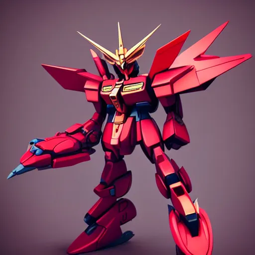 Prompt: red gundam head, v - fin, octane render, soft light, mekka, behance, vector, highly detailed illustration, realistic, custom design, dribbble. com, by secondsyndicate studio,