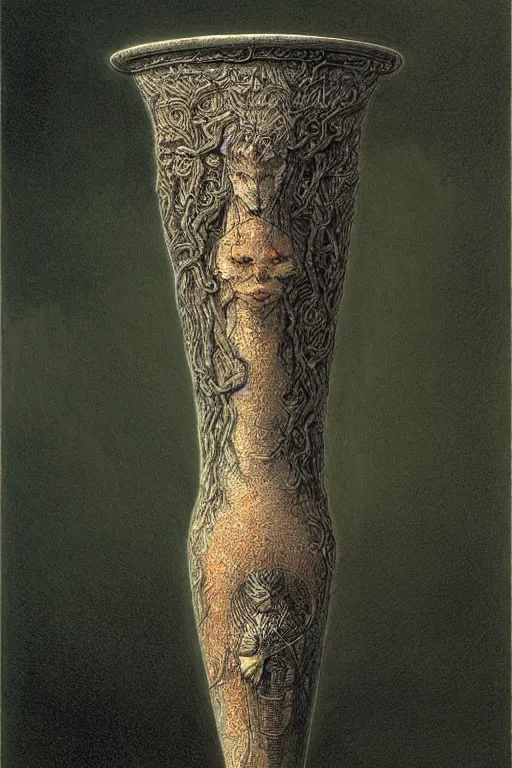 Image similar to symmetric vase, with detailed texture front view by luis royo and wayne barlowe, beksinski