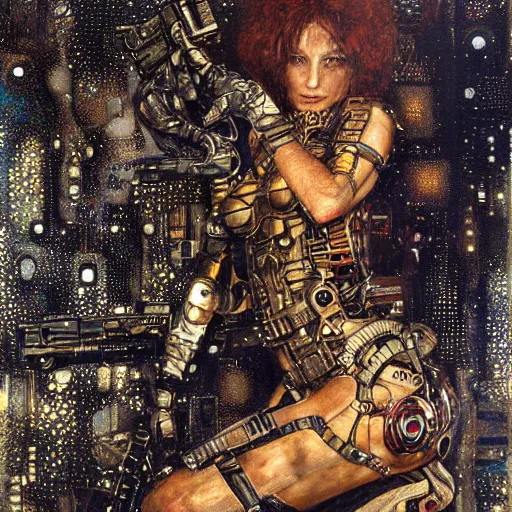 Image similar to cybernetic female supersoldier armed with laser rifle, intricate detail, klimt, royo, whealan,