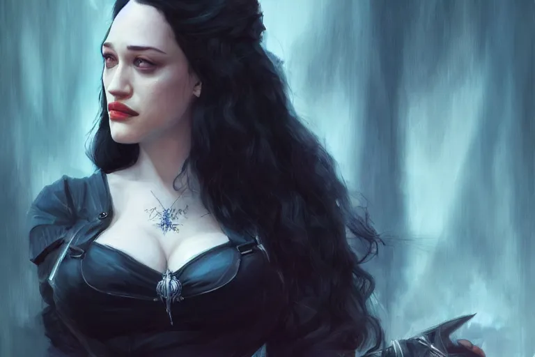 Prompt: A portrait of a Kat Dennings as Yennefer from the Witcher Games by Ruan Jia and Mandy Jurgens and Artgerm and william-adolphe bouguerea, highly detailed, trending on artstation, award winning, H 768