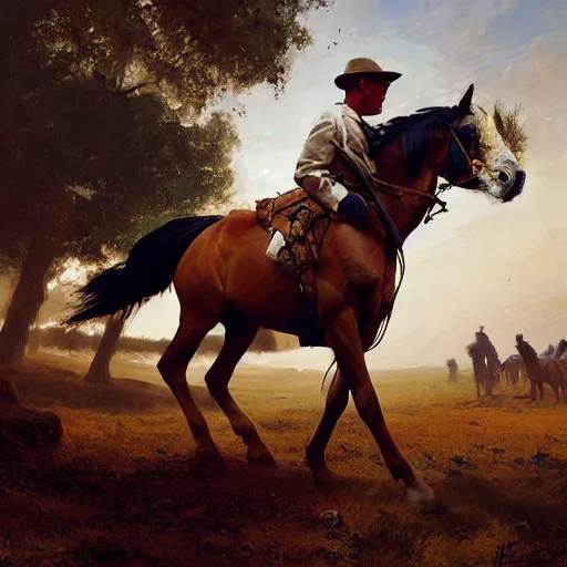 Prompt: а man carries a horse over him, hyperrealism, no blur, 4 k resolution, ultra detailed, style of ron cobb, adolf hiremy - hirschl, syd mead, ismail inceoglu, rene margitte