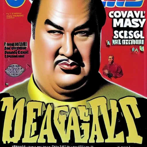 Prompt: mad magazine cover photo portrait caricature obese steven seagal, large head, very small body