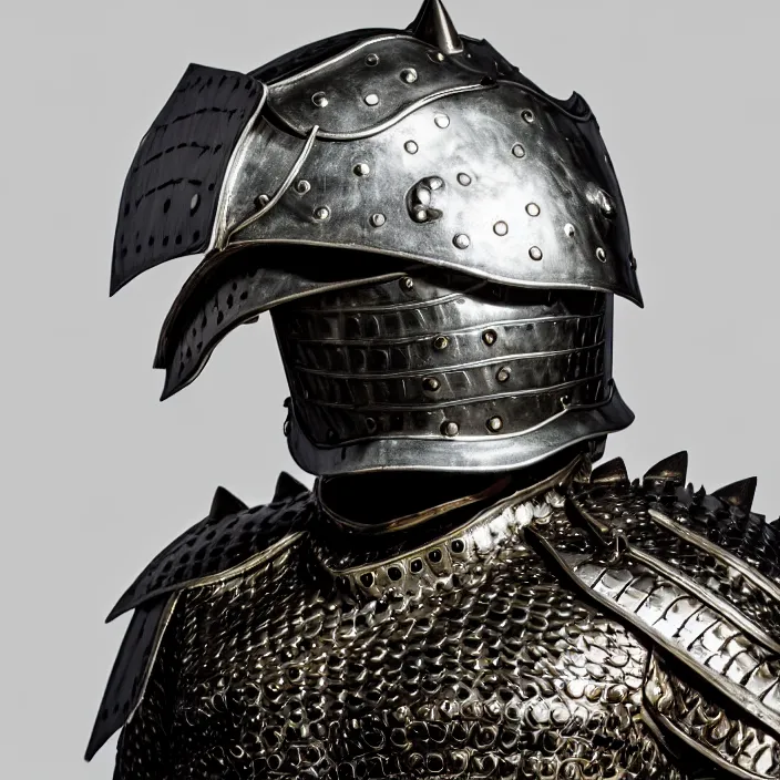 Image similar to photo of a man with metal crocodile themed armour and helmet, highly detailed, 4 k, hdr, smooth, sharp focus, high resolution, award - winning photo